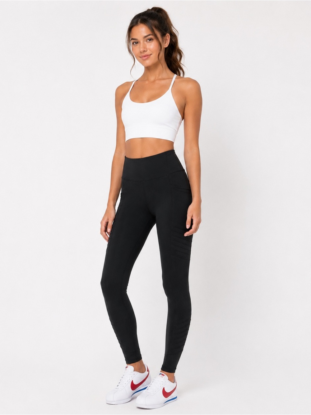 Athleta Girl Moto-Vating Leggings XXL (16) Black | Side Pockets | Athletic